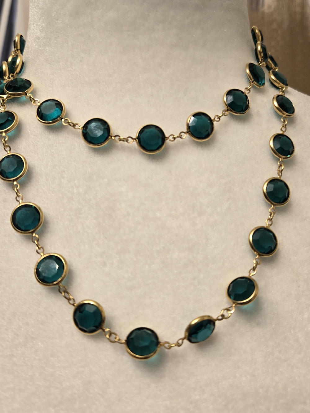 Swarovski Gold Chain Necklace with Teal Emerald-Style Stones - Women Jewelry